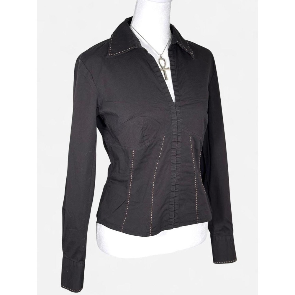 Vintage Y2K Black Corset Style Blouse, Boho, Size Medium